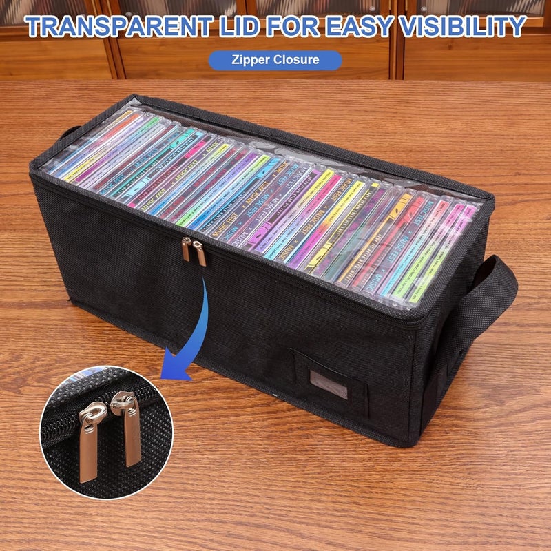 BOATISLE CD Case Holder with Handles and Clear Lid, 4-Pack Black – CD Storage Box with Label Slots, Portable Organizer for Media Collection and Efficient Storage - Image 5